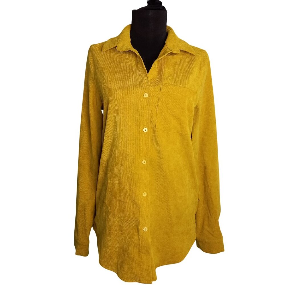 Nasty Gal Size L Shirt Mustard Yellow Button Down Long Sleeve Corduroy Oversized